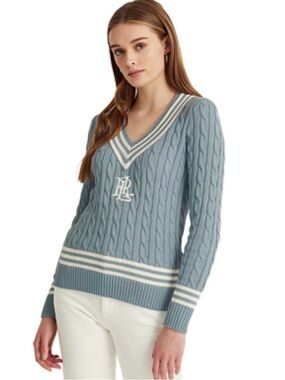 LAUREN RALPH LAUREN LIGHT BLUE EMBROIDERED CRICKET SWEATER SIZE XL